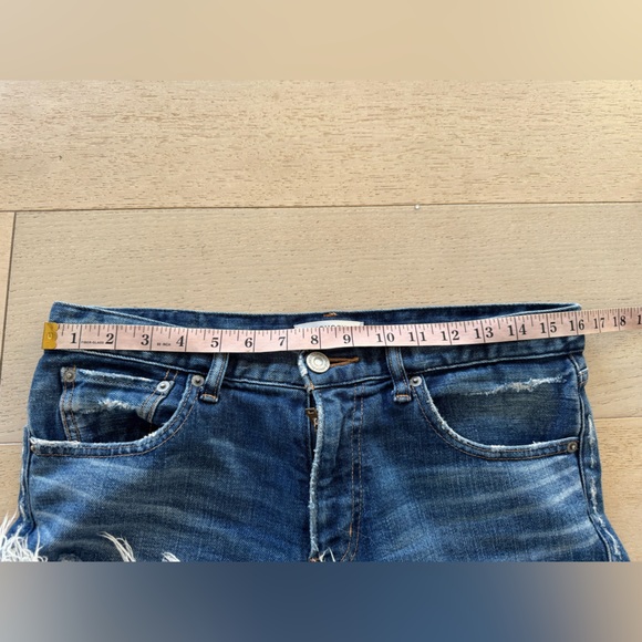 Moussy Vintage Glendale Mid Rise Distressed Tapered Cropped Jeans Blue Denim 28 - Picture 7 of 9